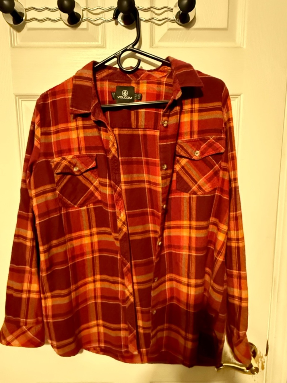 Volcom women's Red and Orange Plaid Button-Up Shirt